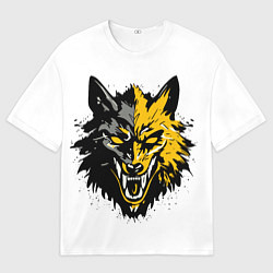 Мужская футболка оверсайз Злой желтый волк