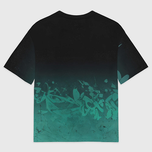 Мужская футболка оверсайз Девушка с татуировками на изумрудном фоне / 3D-принт – фото 2