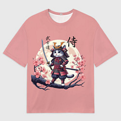 Футболка оверсайз мужская Kitten samurai - bushido ai art, цвет: 3D-принт