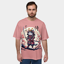 Футболка оверсайз мужская Kitten samurai - bushido ai art, цвет: 3D-принт — фото 2