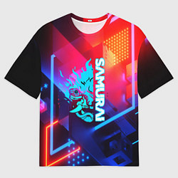 Мужская футболка оверсайз Samurai neon game