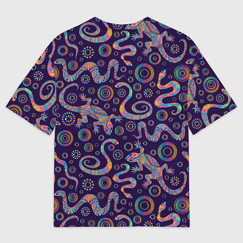 Мужская футболка оверсайз Узор ярких ящериц и змей / 3D-принт – фото 2