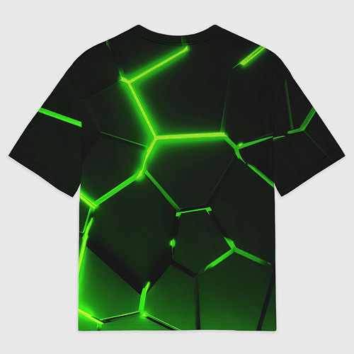Мужская футболка оверсайз Темные зеленые неоновые плиты в разломе / 3D-принт – фото 2