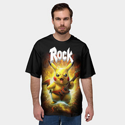 Футболка оверсайз мужская Пикачу рокер с электрогитарой, цвет: 3D-принт — фото 2