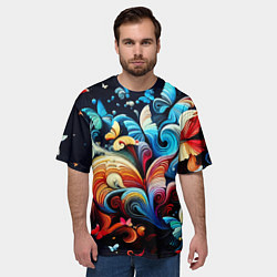 Футболка оверсайз мужская Бабочки и цветы в ночи - фантазия, цвет: 3D-принт — фото 2