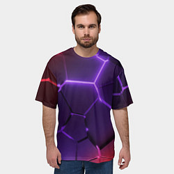 Футболка оверсайз мужская Красно-фиолетовые неоновые плиты в разломе, цвет: 3D-принт — фото 2