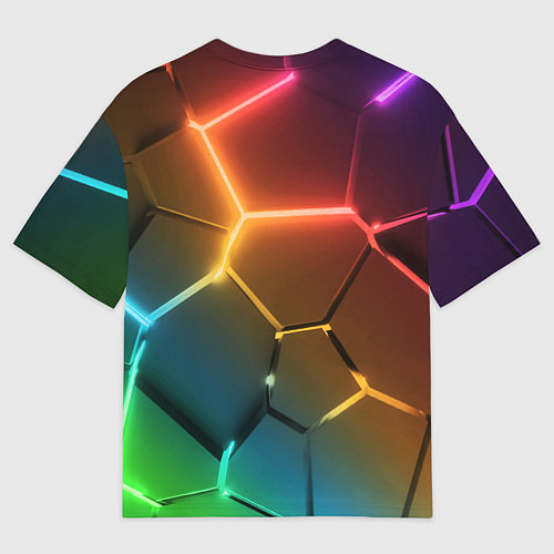 Мужская футболка оверсайз Радужные неоновые плиты в разломе / 3D-принт – фото 2