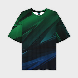 Футболка оверсайз мужская Зелено-синие абстрактные объемные полосы, цвет: 3D-принт