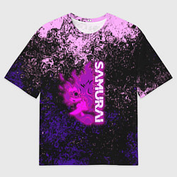 Мужская футболка оверсайз Samurai neon logo краски