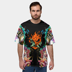 Футболка оверсайз мужская Cyberpunk tatoo game steel japan, цвет: 3D-принт — фото 2