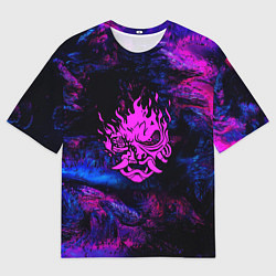 Мужская футболка оверсайз Cyberpunk неоновые краски