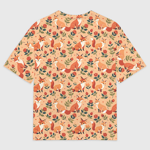 Мужская футболка оверсайз Лисята в розах / 3D-принт – фото 2