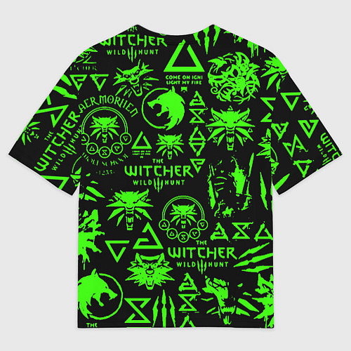 Мужская футболка оверсайз Ведьмак кислотные логотипы волк / 3D-принт – фото 2