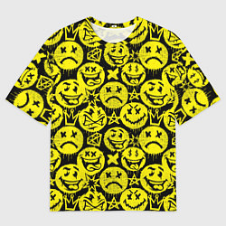 Мужская футболка оверсайз Желтые смайлики узор
