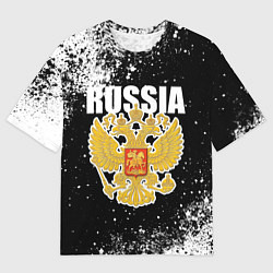 Мужская футболка оверсайз Герб России - черно-белые пятна