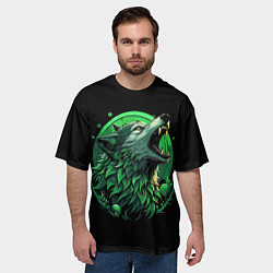 Футболка оверсайз мужская Неоновая голова волка, цвет: 3D-принт — фото 2