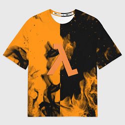 Мужская футболка оверсайз Half life fire orange