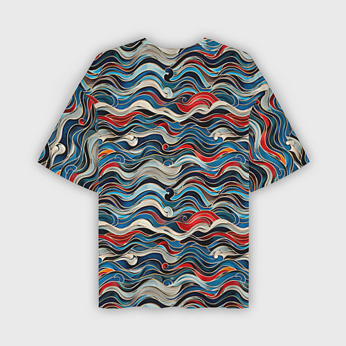 Мужская футболка оверсайз Разноцветные абстрактные волны / 3D-принт – фото 2