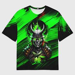 Футболка оверсайз мужская Самурай зеленый яркий фон, цвет: 3D-принт
