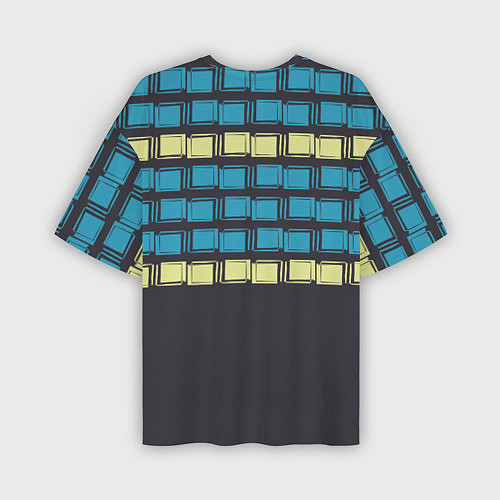 Мужская футболка оверсайз Голубые и мятные квадраты на темном / 3D-принт – фото 2