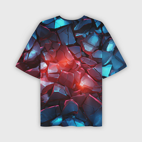 Мужская футболка оверсайз Синие камни с красным светом / 3D-принт – фото 2