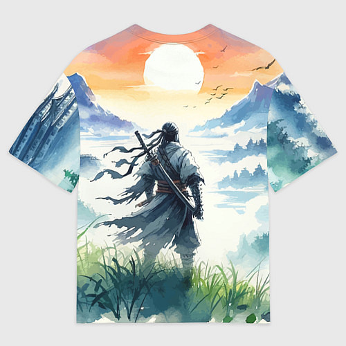 Мужская футболка оверсайз Ghost of Tsushima - samurai on the background of t / 3D-принт – фото 2
