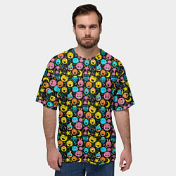 Футболка оверсайз мужская Разноцветные забавные монстрики-эмодзи паттерн, цвет: 3D-принт — фото 2