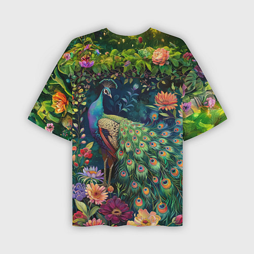 Мужская футболка оверсайз Павлин в саду / 3D-принт – фото 2
