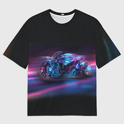 Мужская футболка оверсайз Неоновый мотоцикл абстракция