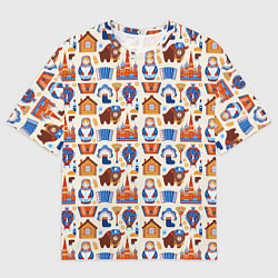 Мужская футболка оверсайз Славянский узор с матрёшкой - русская душа паттерн