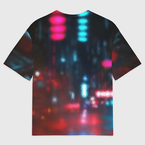 Мужская футболка оверсайз Одинокий юноша на неоновой улице / 3D-принт – фото 2