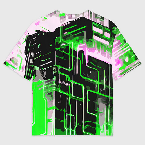 Мужская футболка оверсайз Хаотичная зелёно-белая абстракция / 3D-принт – фото 2