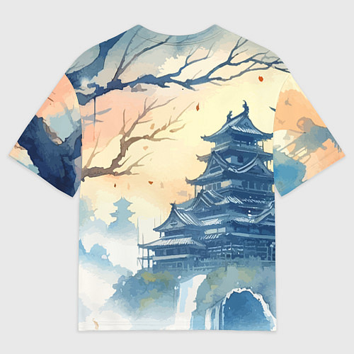 Мужская футболка оверсайз Japanese landscape - watercolor / 3D-принт – фото 2