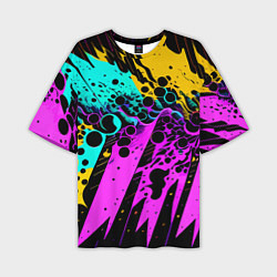 Мужская футболка оверсайз Разноцветная неоновая абстракция - нейроарт