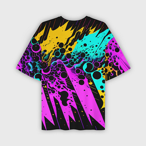 Мужская футболка оверсайз Разноцветная неоновая абстракция - нейроарт / 3D-принт – фото 2