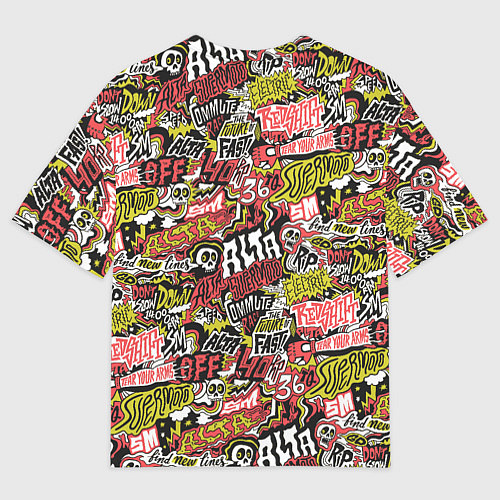 Мужская футболка оверсайз Супер мото паттерн с надписями и черепками / 3D-принт – фото 2