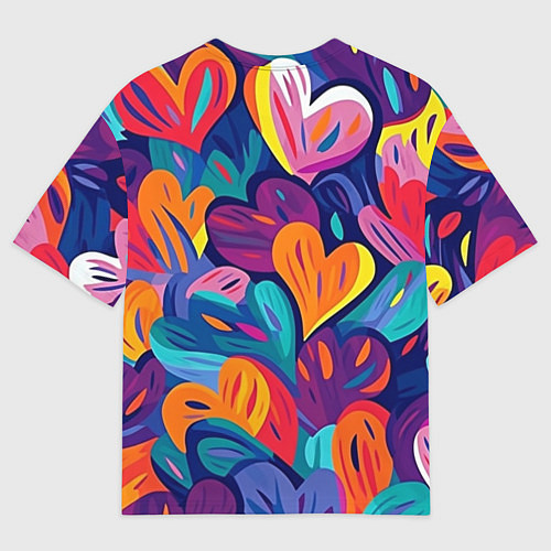 Мужская футболка оверсайз Радужные сердца / 3D-принт – фото 2