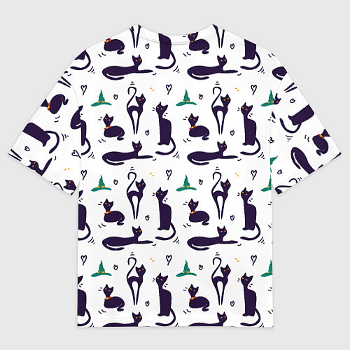 Мужская футболка оверсайз Узор из черных магических кошек / 3D-принт – фото 2