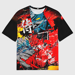 Футболка оверсайз мужская Самурай и демон Они, цвет: 3D-принт