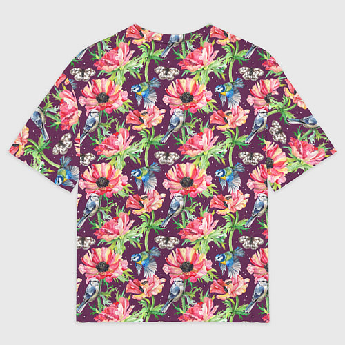 Мужская футболка оверсайз Птицы и цветы / 3D-принт – фото 2