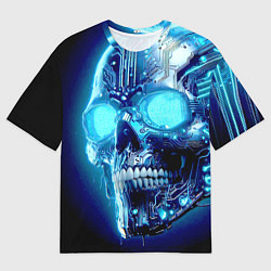 Футболка оверсайз мужская Neon cyber skull - ai art, цвет: 3D-принт
