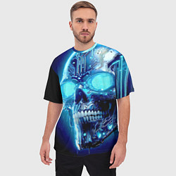 Футболка оверсайз мужская Neon cyber skull - ai art, цвет: 3D-принт — фото 2