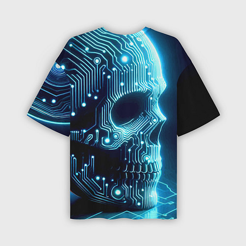 Мужская футболка оверсайз Cyber neon skull - ai art с дорожками на плате / 3D-принт – фото 2