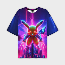 Футболка оверсайз мужская Neon horror - cyber Pikachu, цвет: 3D-принт