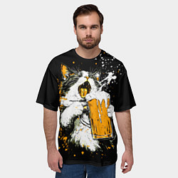 Футболка оверсайз мужская Кот поет под пиво, цвет: 3D-принт — фото 2