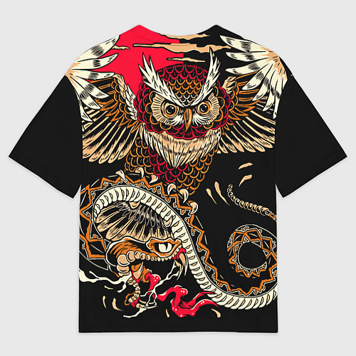 Мужская футболка оверсайз Сова и змея - японский стиль / 3D-принт – фото 2