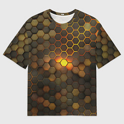 Футболка оверсайз мужская Светящиеся коричневый соты - тепловая энергия, цвет: 3D-принт
