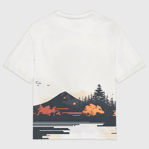 Мужская футболка оверсайз Японский осенний пейзаж / 3D-принт – фото 2