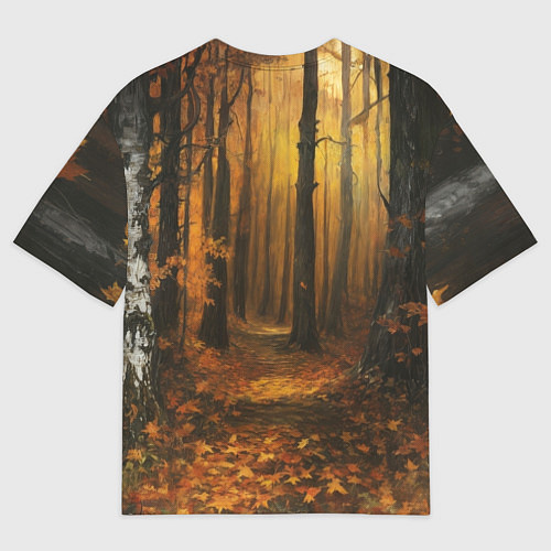 Мужская футболка оверсайз Воин в осеннем лесу / 3D-принт – фото 2