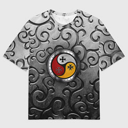 Мужская футболка оверсайз Три слезы бога на металическом арнаменте